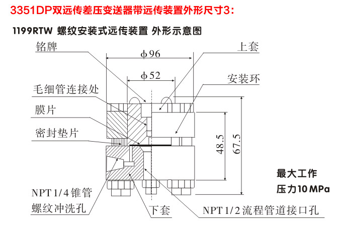 差壓變送器,3351DP雙遠傳差壓變送器外型尺寸3