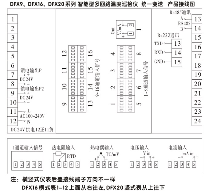 智能溫度巡檢儀，DFX16液晶溫度巡檢儀，多回路巡檢控制儀接線方式4